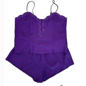Valerie Stevens Pajama Set 2 Pc Y2k 90s Cami Satin Shorts Purple Floral Medium